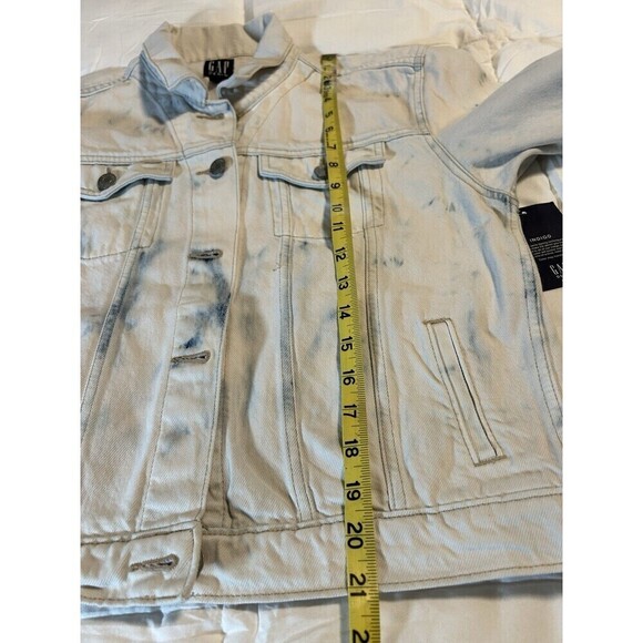Gap Women’s Distressed Cropped Light Wash Jean Tie Dye Denim Jacket Med Tall NEW - Picture 9 of 9